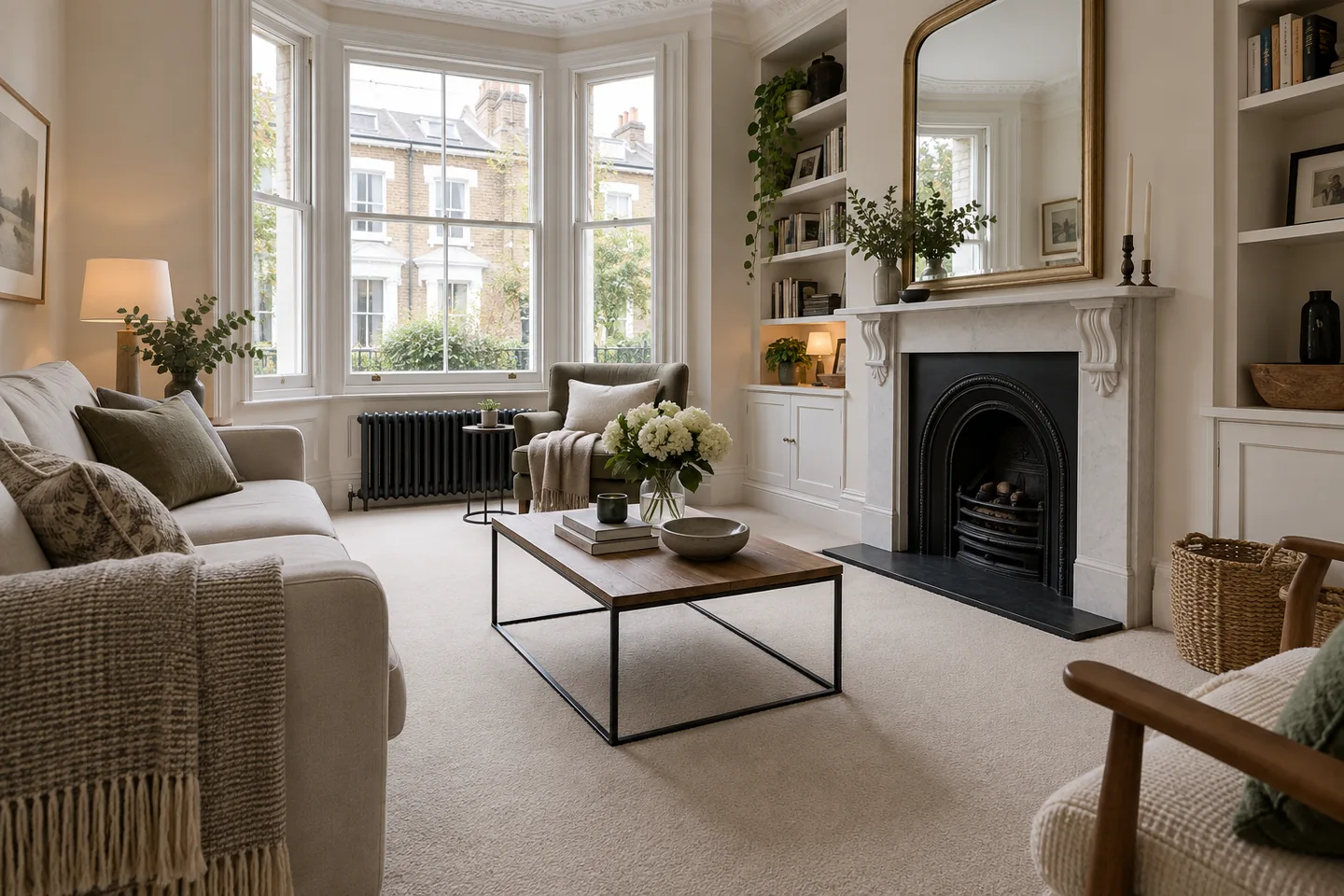 Clean neutral carpet in a Fulham sitting room