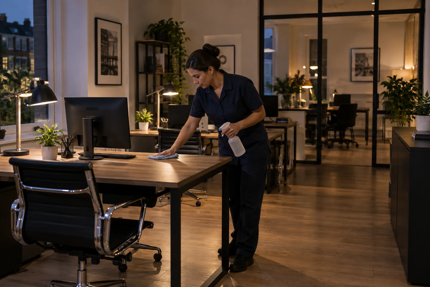 Cleaner caring for a small Fulham office